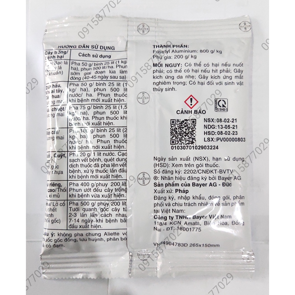 Thuốc trừ bệnh Aliette 800WG gói 100g cho cây ăn trái, rau củ, lúa - Lưu dẫn hai chiều - Bảo vệ toàn diện