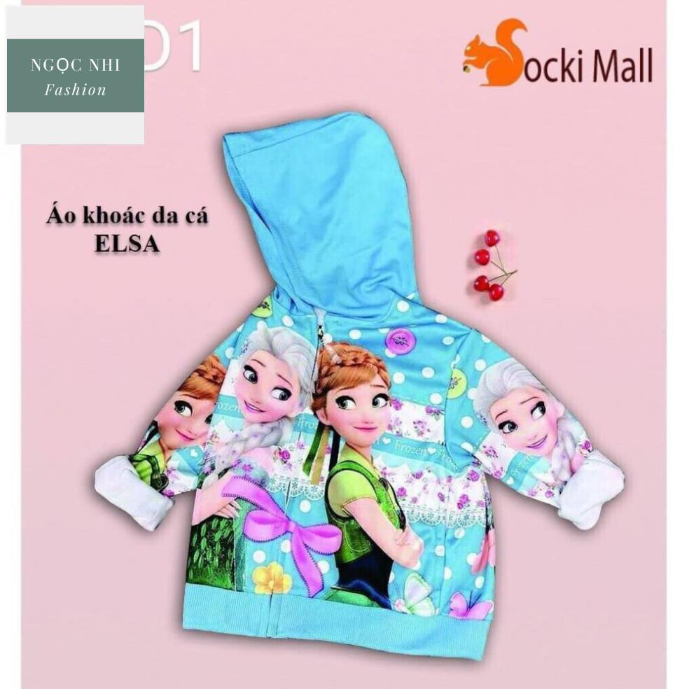 Áo khoác cho bé gái, áo có nón, chất da cá mặc ấm, in 3D công chúa ELSA sặc sỡ - Thời trang trẻ em - Ngọc Nhi.