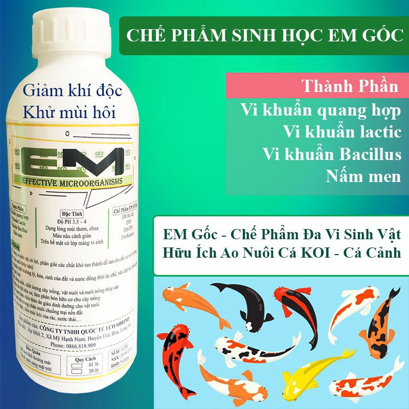 Chế phẩm sinh học EM Gốc⚡Men Vi Sinh chuẩn dùng cho hồ cá Koi, cá cảnh ⚡ Từ 1 lít EM gốc sản xuất ra 40 lít thứ cấp .