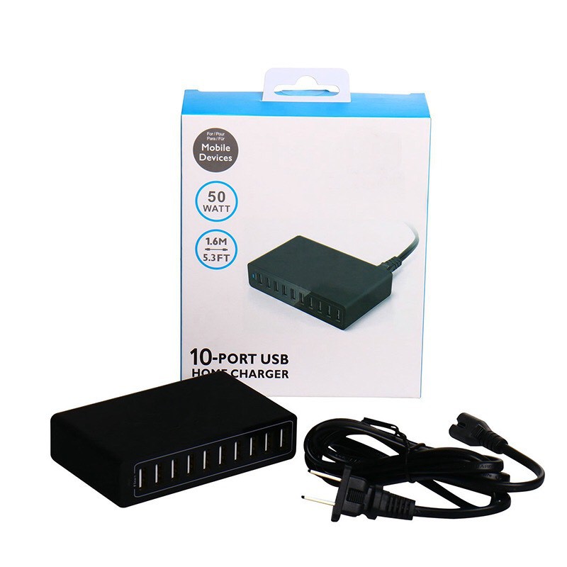 Ổ cắm USB 50W Sạc Nhanh Thông Minh 10 Cổng USB