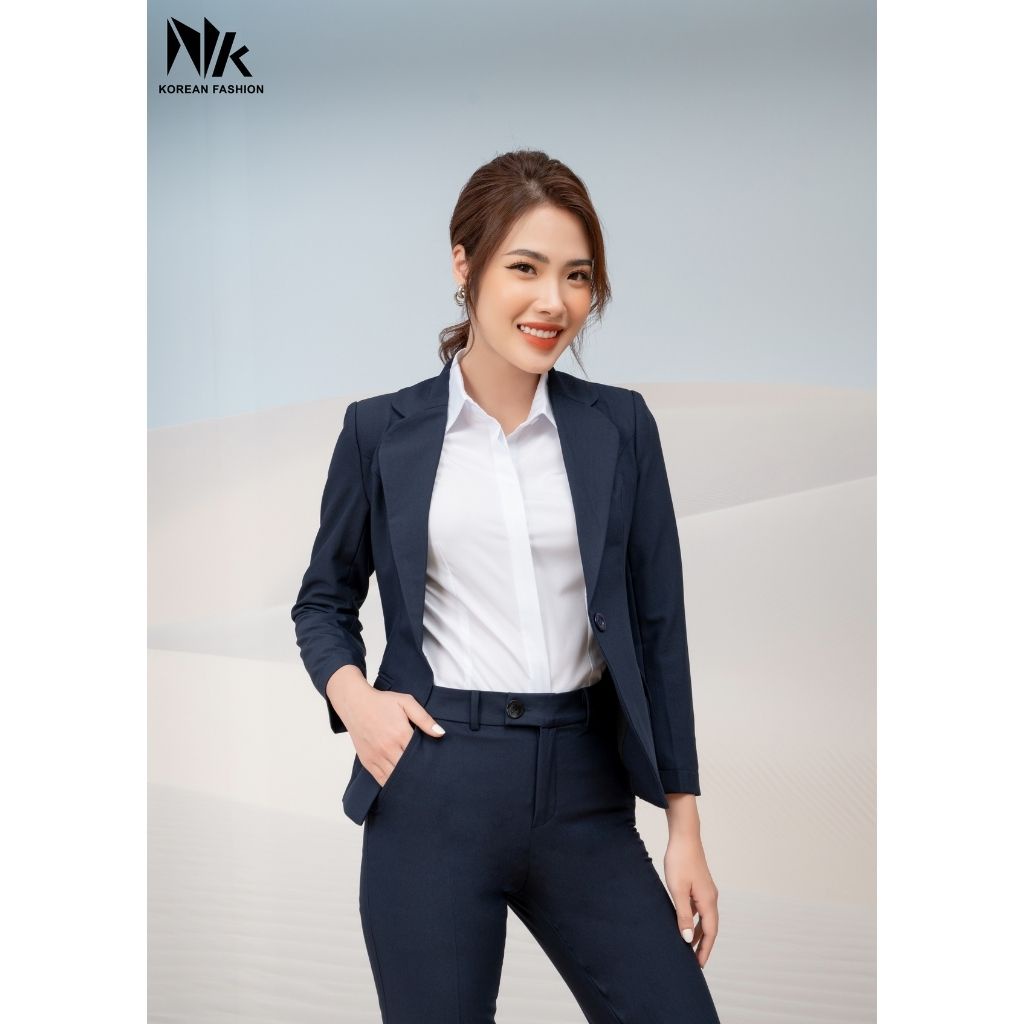 Bộ Vest Nữ Công Sở NK Fashion Gồm Áo Dài Tay Kết Hợp Quần Tây Ống Đứng, Chất Vải Nhập Hàn NKBD2108009