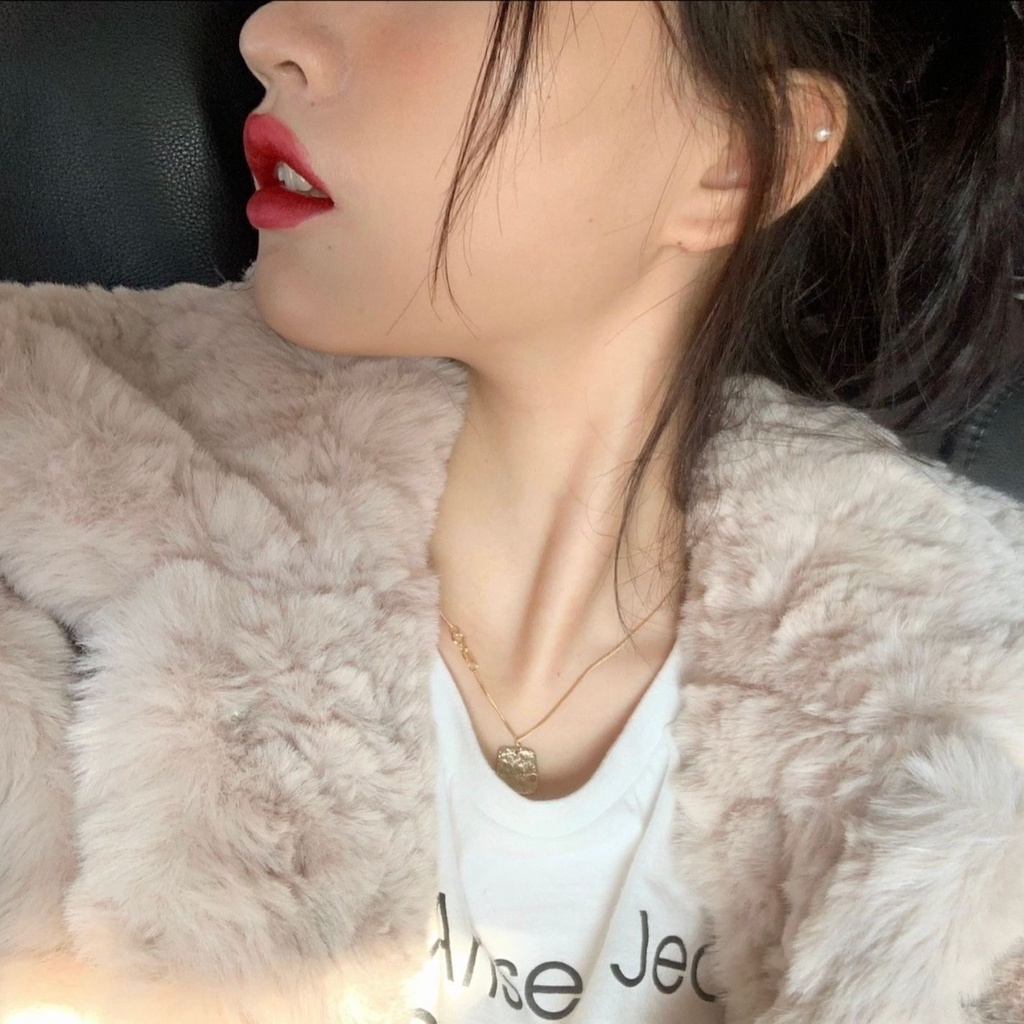 Áo khoác lông thỏ dày dáng rộng thắt nơ phong cách Hàn Quốc thời trang 2021 dành cho nữ