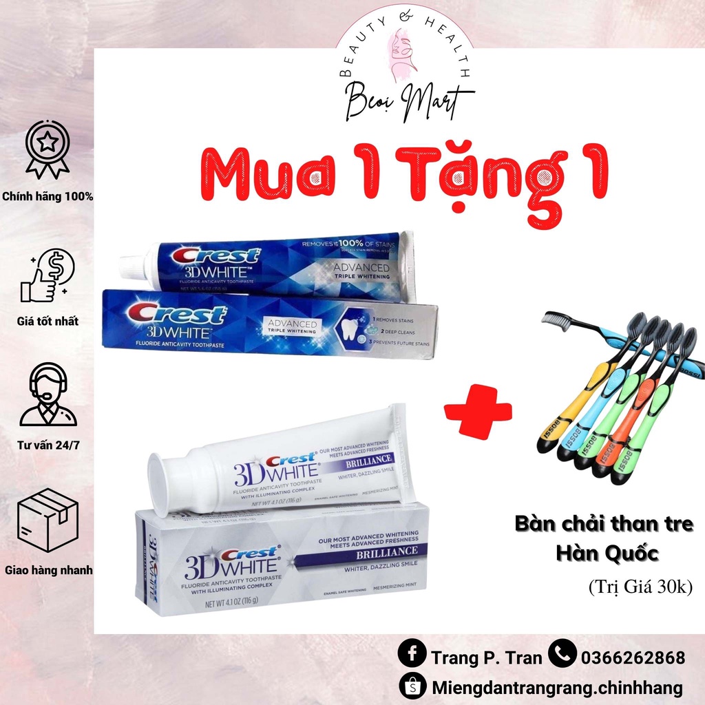 ( MUA 1 TẶNG 1 ) Kem đánh răng làm trắng Crest 156g CHÍNH HÃNG - Beoi Mart