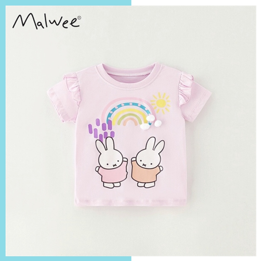 Áo thun hè cotton Malwee hồng tím thỏ cầu vồng MW7252 cho bé gái 2-8 tuổi Mẫu mới 2022 - Little Maven Official Store