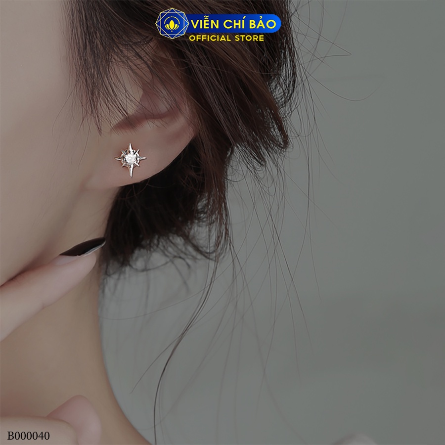 Bông tai bạc nữ sao kim cương 2 màu đen trắng chất liệu bạc 925 thời trang phụ kiện trang sức Viễn Chí Bảo B000040