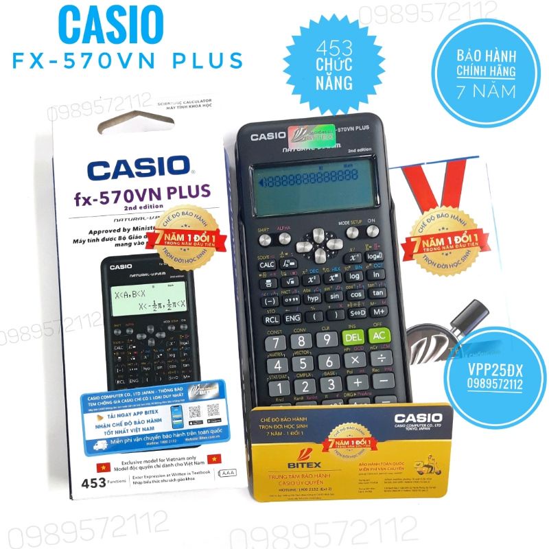 Máy tính học sinh casio FX-570VN plus Chính Hãng (Bảo hành 7 năm).