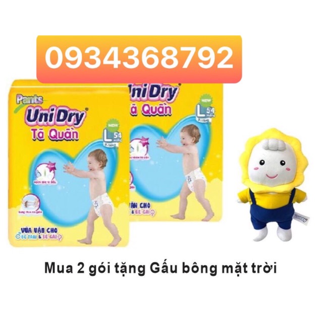 ( Tặng gấu bông mặt trời) Combo 2 gói tã quần Unidry M60/L54/XL48/XXL44