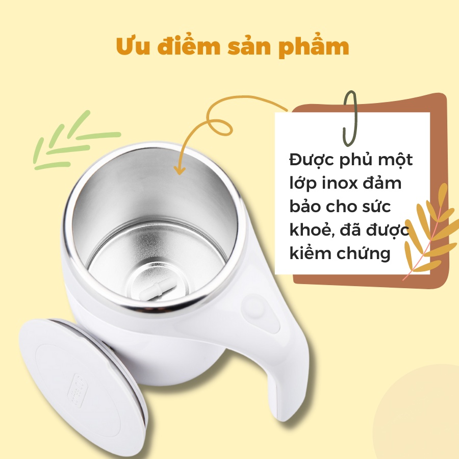 Cốc Giữ Nhiệt Inox 304 Khuấy Nam Châm Tự Động Bằng Thép Không Rỉ Cao Cấp - Dung Tích 380ml