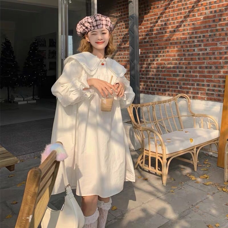 ✨💕Đầm baby doll cổ bầu tay dài