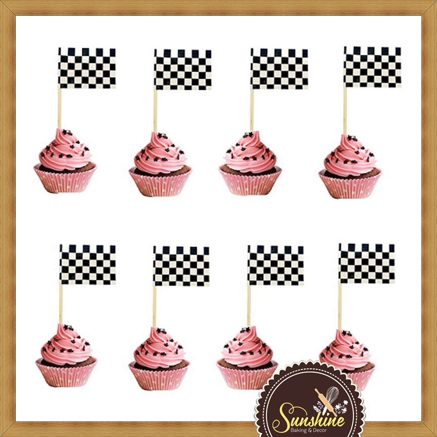 25 Lá Cờ Đua Xe Trang Trí Bánh Kem Sinh Nhật Cắm Bánh Topper Cake