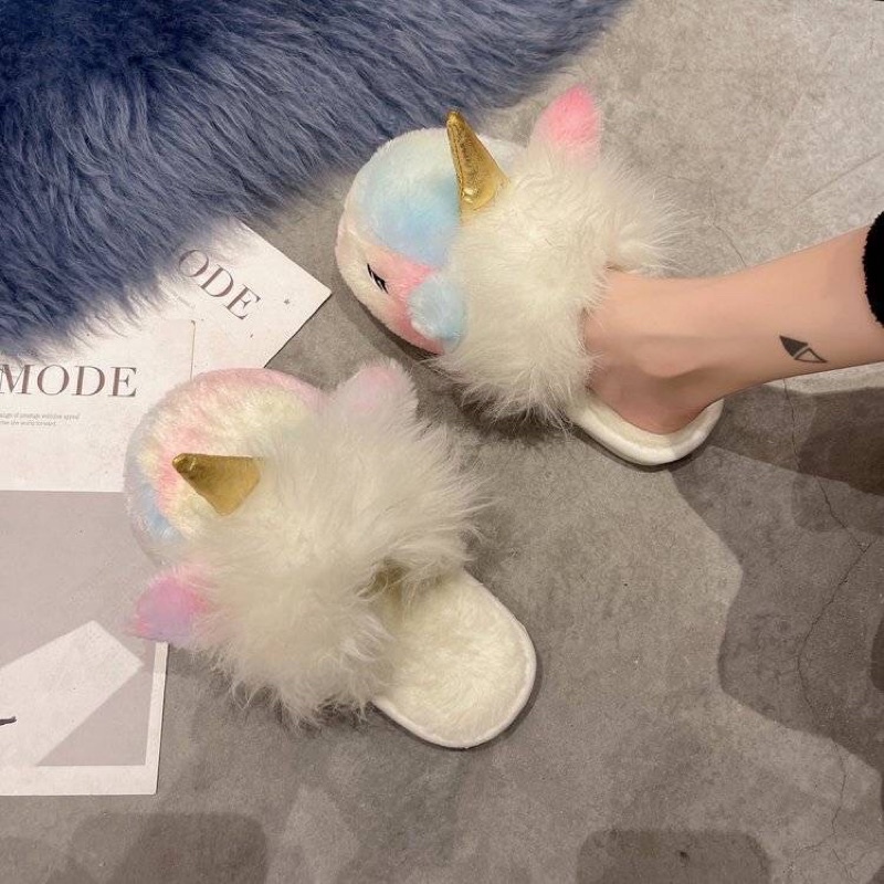 Dép kỳ lân bông đi trong nhà phối màu cầu vồng