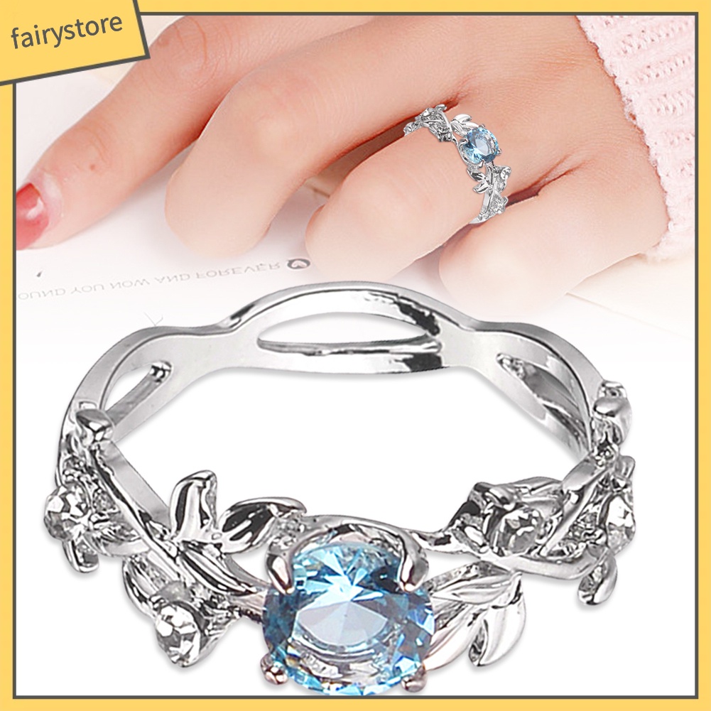 Nhẫn Hợp Kim Hình Lá Đính Đá Lấp Lánh