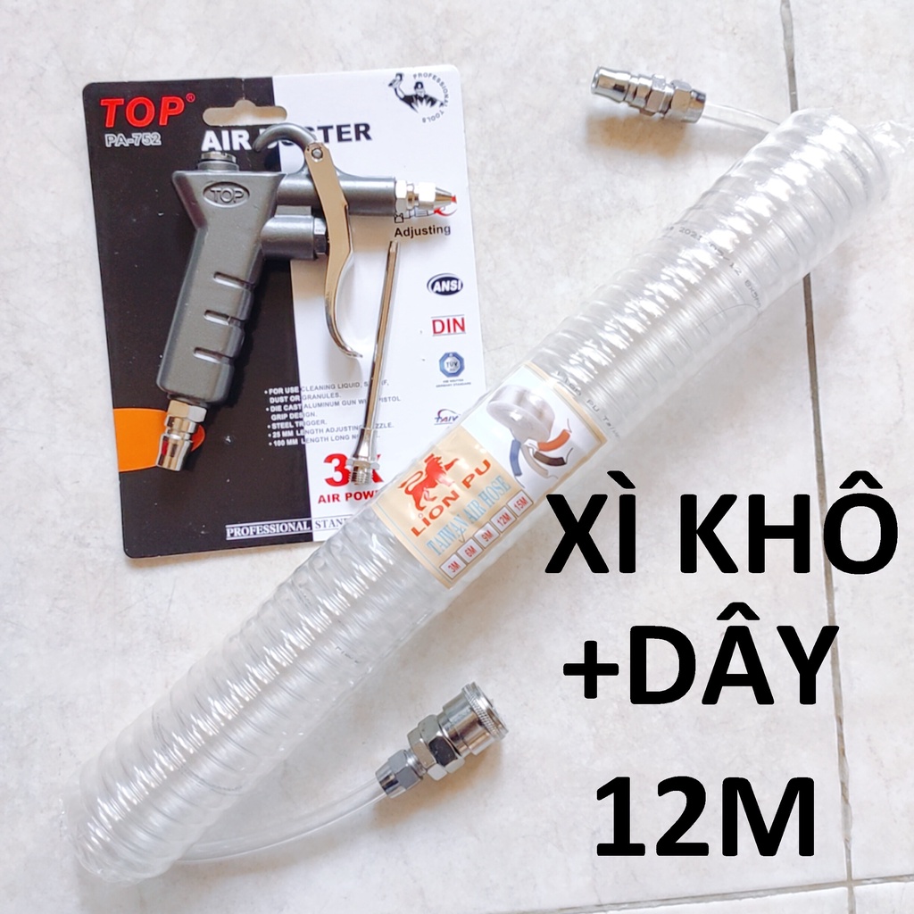 xì khô  TOP cao cấp chính hãng + dây hơi 6/9/12m, súng xịt hơi thổi bui dùng khí nén