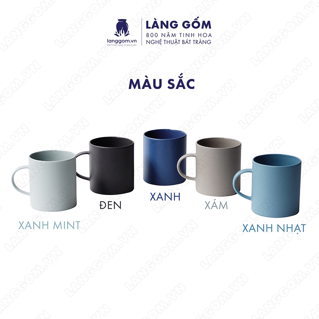 Cốc sứ có quai kiểu Mohem men mờ dáng basic dung tích 380ml dùng uống nước, trà, coffe, gốm sứ Bát Tràng  - LÀNG GỐM