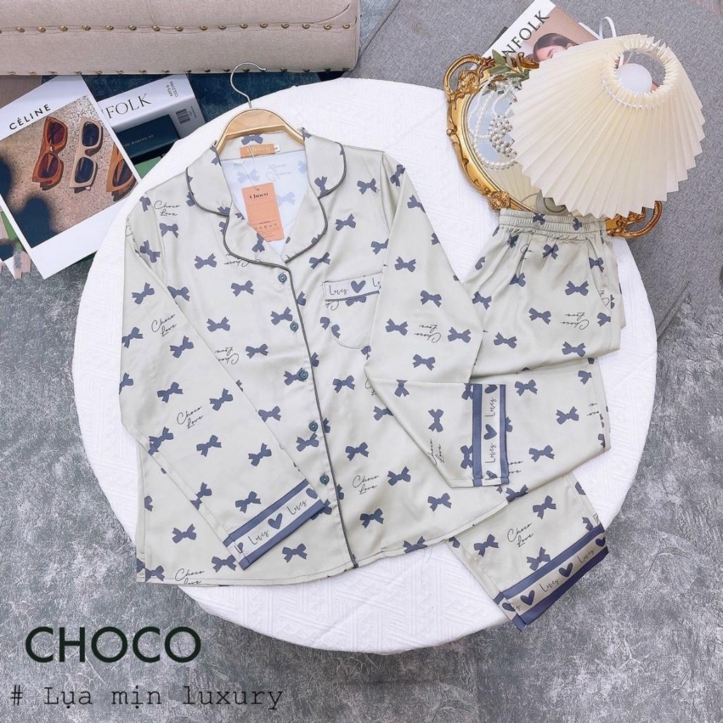 Bộ Pijama Dài Tay- Bộ Mặc Sau Sinh Ở Cữ - Đồ Nữ Mặc Nhà cao cấp chất lụa mịn mềm Choco Pijama (Hàng Loại 1)