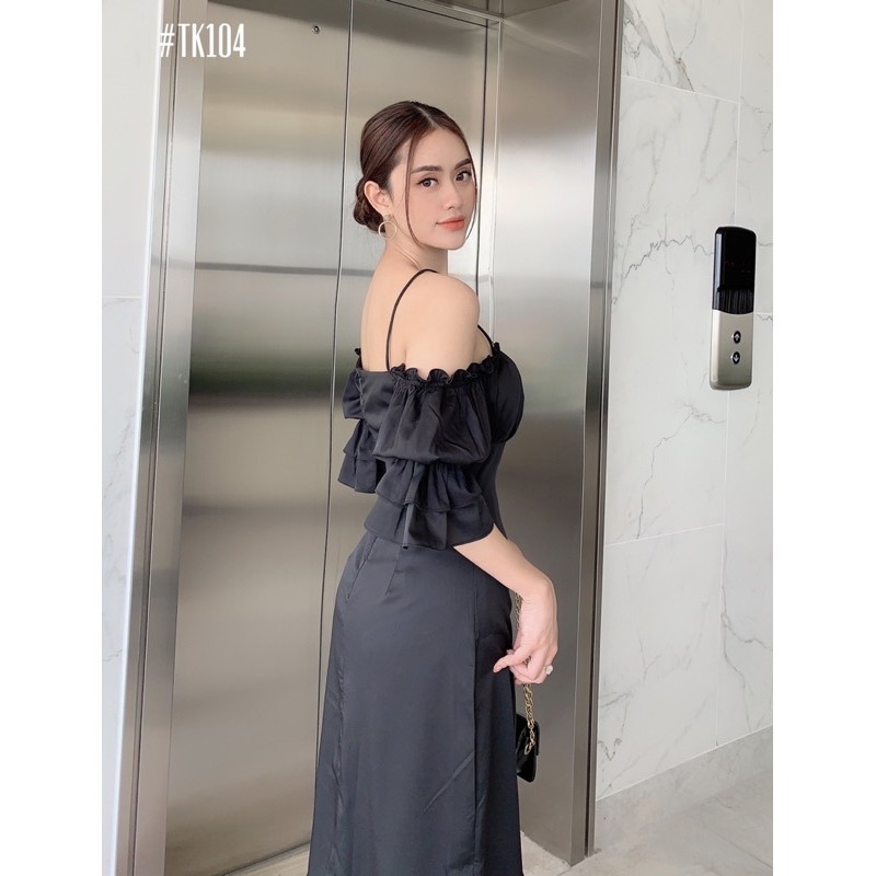 Đầm trễ vai phồng nhún thun | BigBuy360 - bigbuy360.vn