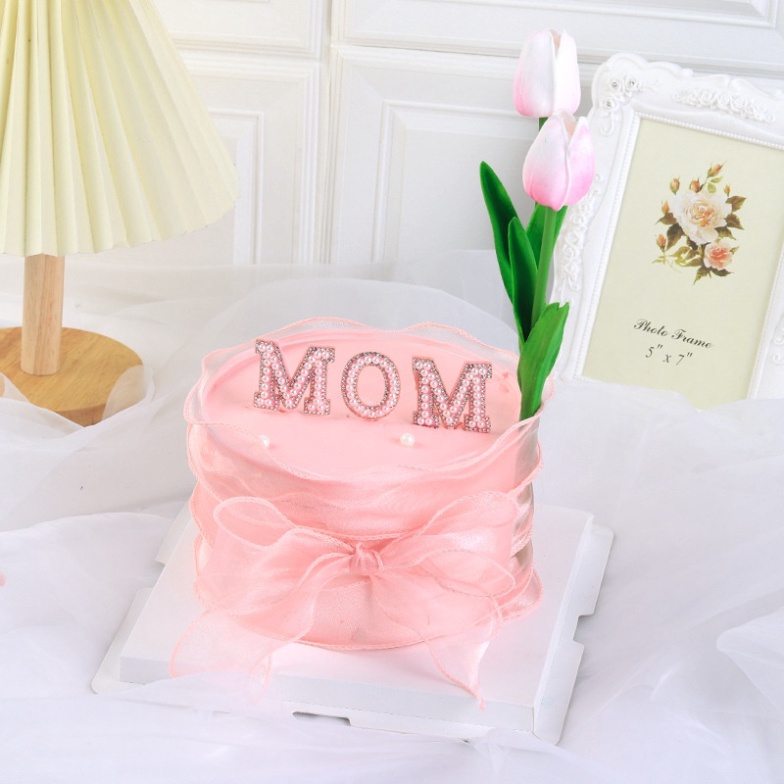 Trang trí bánh sinh nhật  set 3 que cắm MOM đính hạt