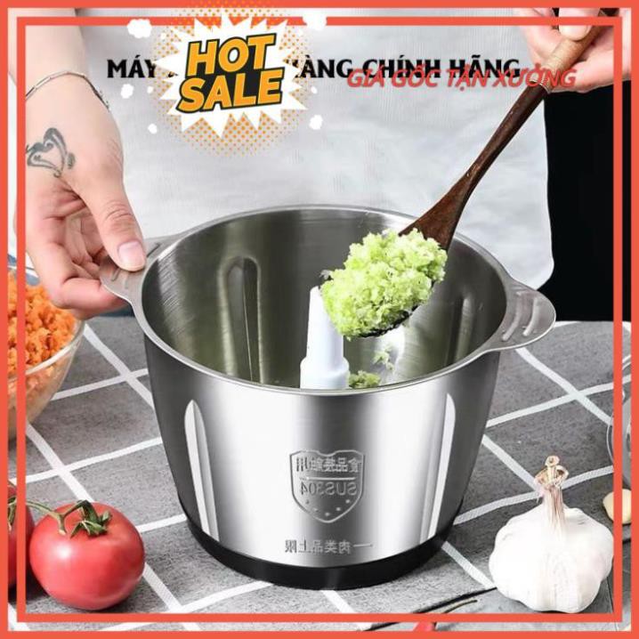 Máy xay thịt đa năng, cối xay thịt rau củ quả gia vị cối inox 4 lưỡi đa năng công suất 250W dung tích 2L