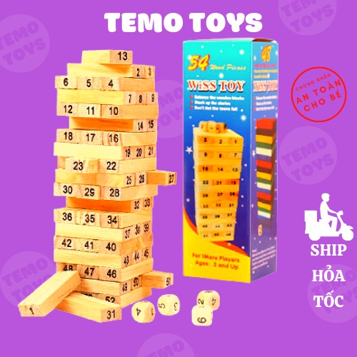 Đồ chơi rút gỗ xếp hình domino xả stress giải trí 54 thanh gỗ cho nhóm bạn