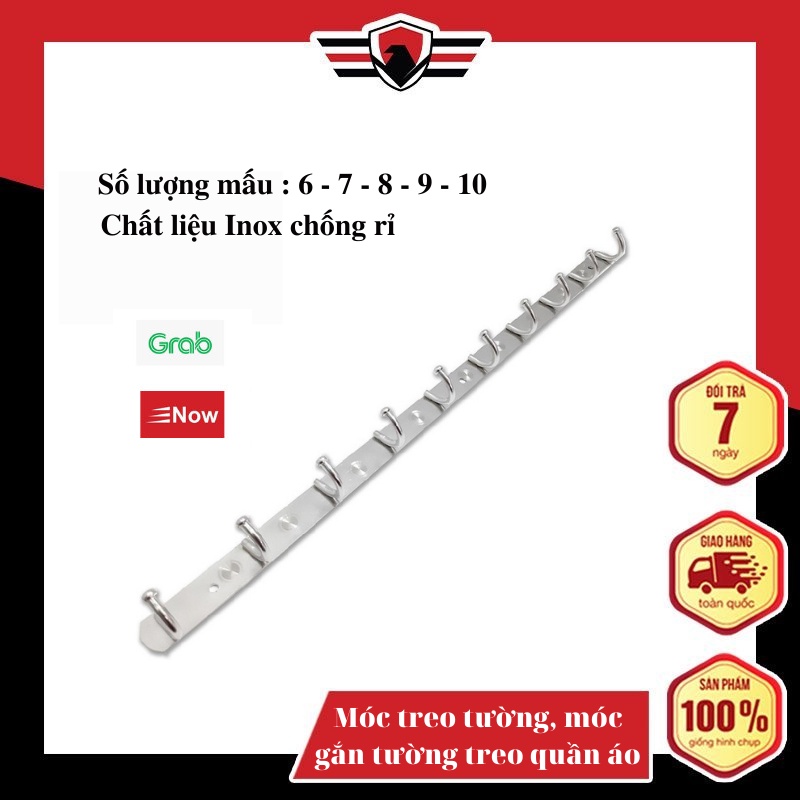 Móc treo tường, móc gắn tường treo quần áo inox từ 6 đến 10 mấu ( Không gỉ sét ) - Huy Tưởng