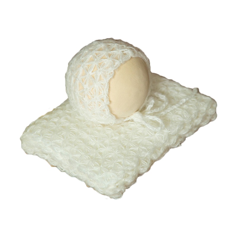 Bộ Chăn Quấn + Nón Phối Lưới Dệt Kim Co Giãn Làm Phụ Kiện Chụp Ảnh Cho Bé Sơ Sinh