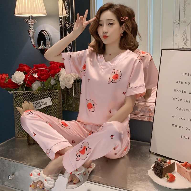 Bộ Đồ Ngủ Lụa Bóng Quyến Rũ Cho Nữ Size M-5Xl