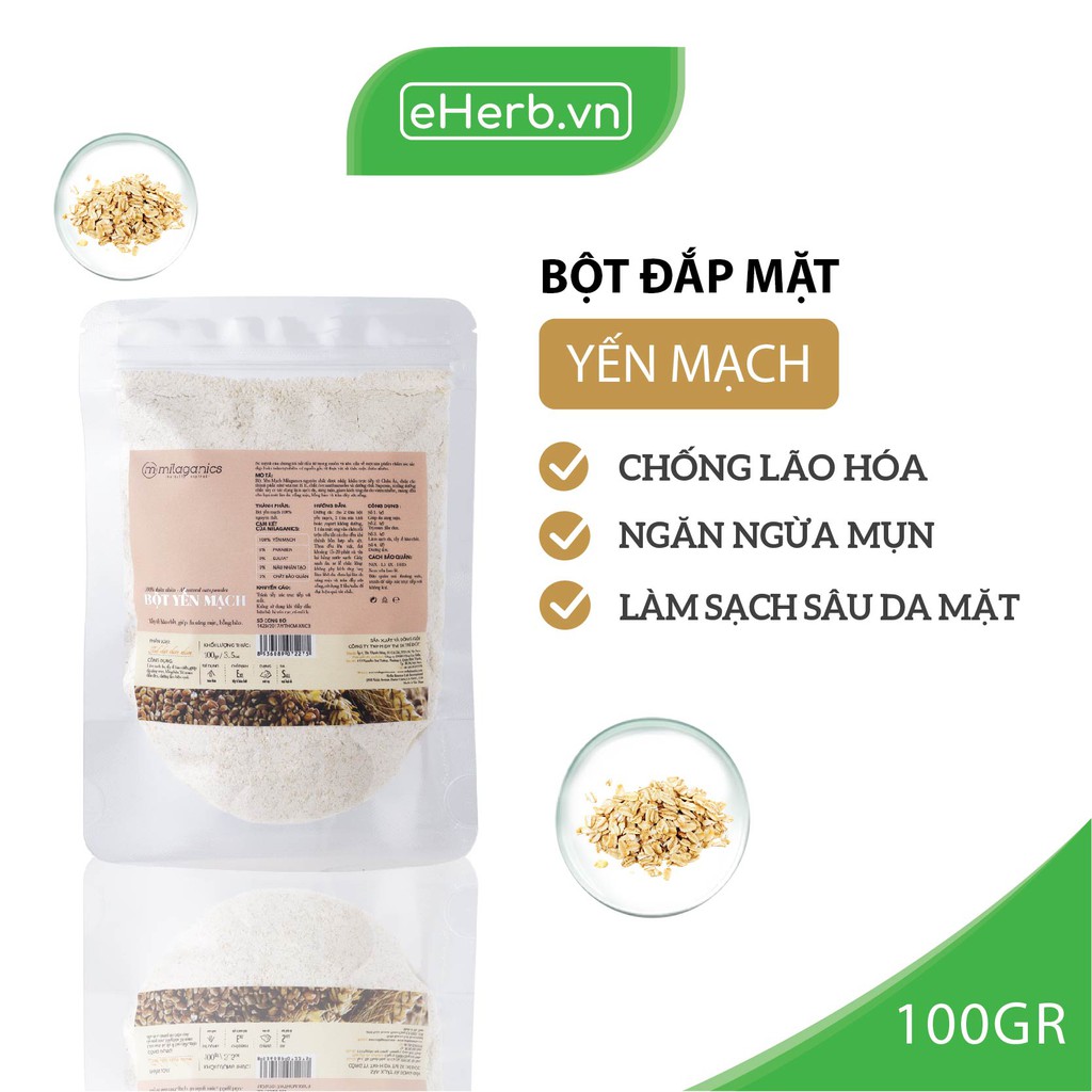 Combo Mặt Nạ Bột Trắng Da, Mờ Vết Thâm Bột Đậu Đỏ, Bột Yến Mạch & Bột Cám Gạo MILAGANICS 100gr (Túi Zip)