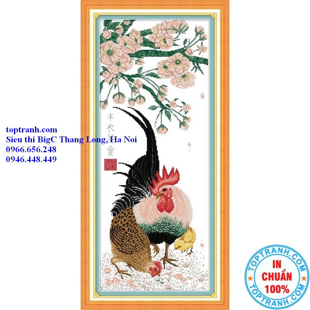 Tranh thêu chữ thập gia đình nhà gà Z253 chưa thêu tranh thêu con gà