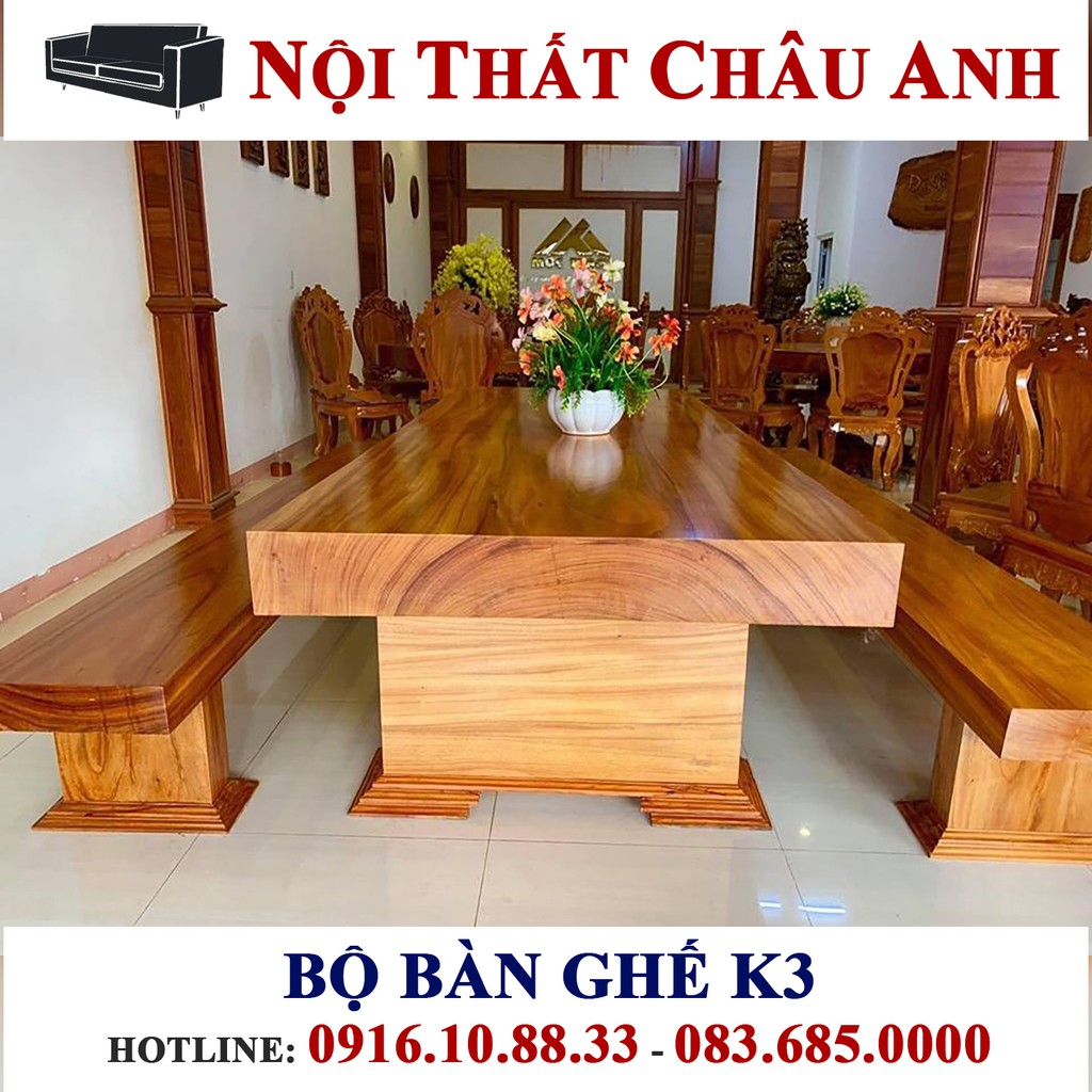 Bộ Bàn Ghế K3 Nguyên Khối Hộp - Gỗ Hương Xám