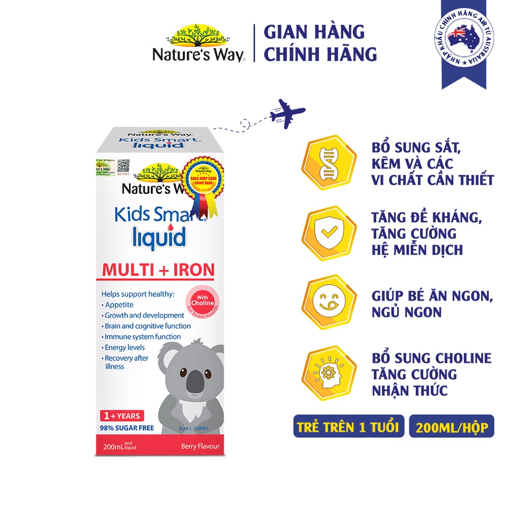 Siro Uống Nature's Way Kids Smart Liquid Multi + Iron Hỗ Trợ Nâng Cao Sức Đề Kháng Cho Trẻ 200ml - Date mới