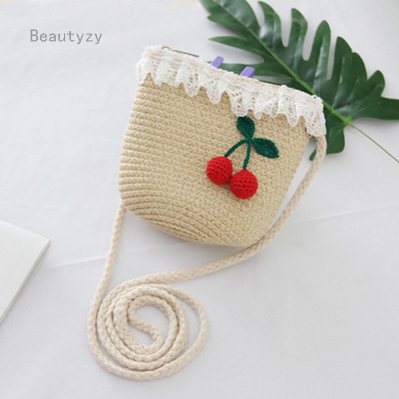 Mũ/ Túi đeo chéo đan rơm trang trí quả cherry xinh xắn dành cho bé gái 2-8 tuổi