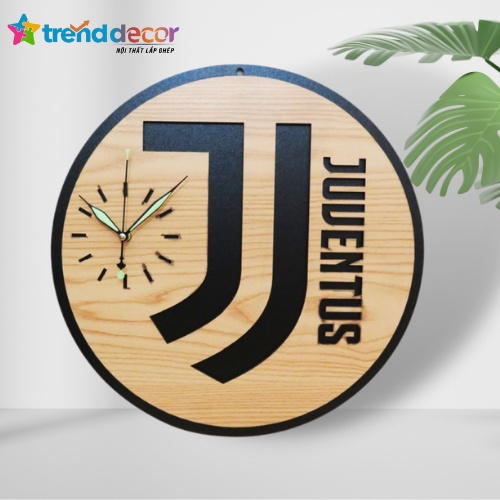 Đồng hồ câu lạc bộ bóng đá _ FC Juventus Đồng hồ treo tường gỗ điêu khắc logo đội bóng yêu thích Trenddecor