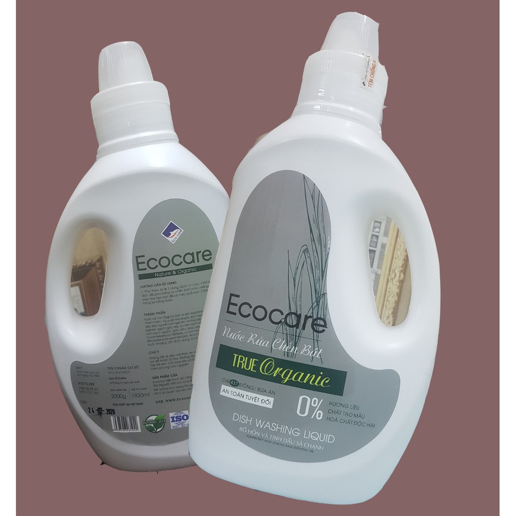 Nước rửa chén hữu cơ Bồ Hòn Ecocare tinh dầu Sả Chanh size 2 lit thương hiệu Ecocare, sạch chén bát 