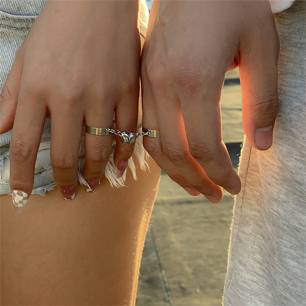 1 Cặp Nhẫn Hở Nam Châm Hình Trái Tim Đơn Giản Thời Trang Dành Cho Cặp ĐôiYanqueens Quà tặng trang sức