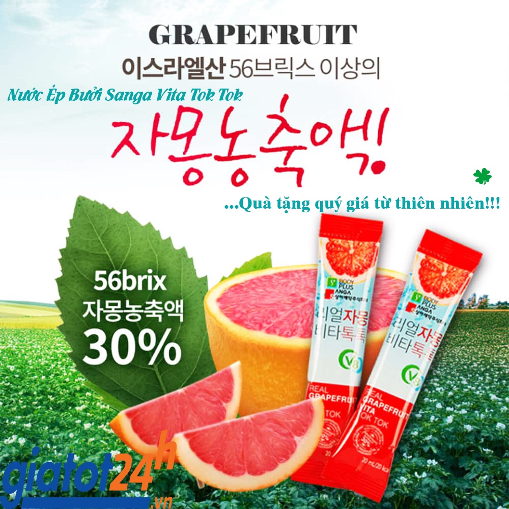 (Chính Hãng) Nước ép Trà Bưởi SangA Hàn Quốc Trà Bưởi Giảm Cân Real Grapefruit Vita Tok Tok 30 Gói