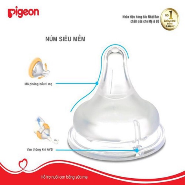 VỈ 2 NÚM TY PIGEON CỔ RỘNG SIÊU MỀM PLUS (silicon đủ size S,M,L,LL,LLL)