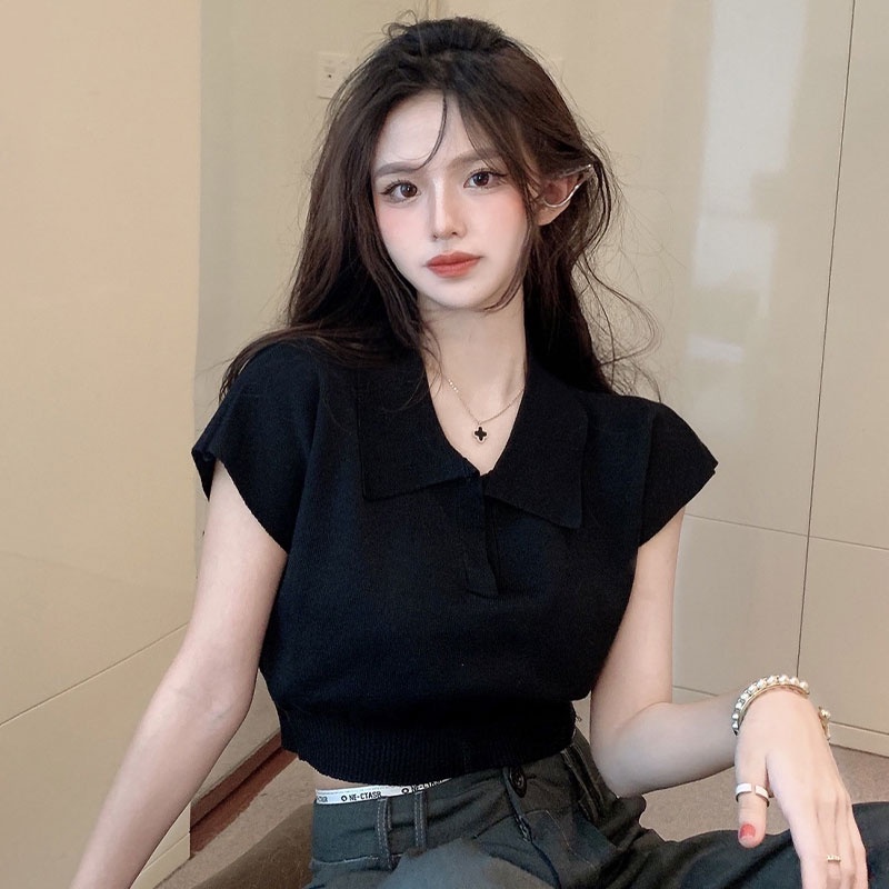 Áo Sơ Mi Croptop Tay Ngắn Dáng Ôm Hở Bụng Cài Nút Thời Trang Chất Lượng Cao Cho Nữ