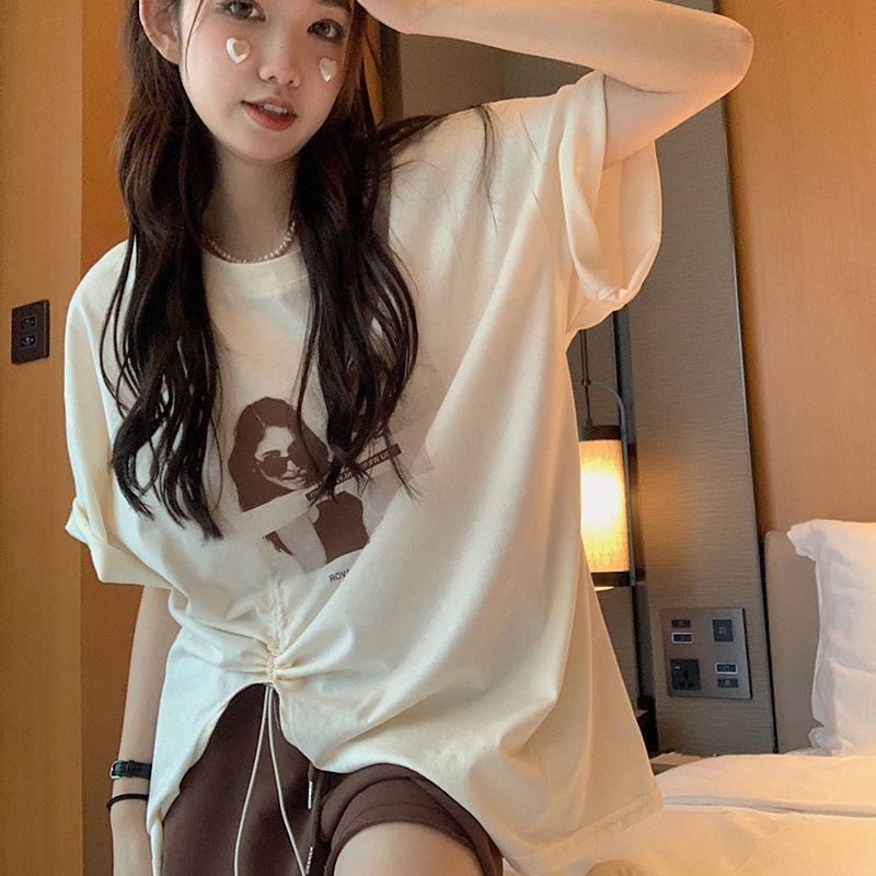 SUXI Áo Thun Nữ Ngắn Tay Cổ Tròn In Chữ Đơn Giản Thời Trang Mùa Hè