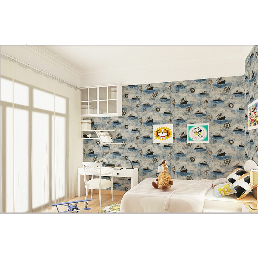 Giấy dán tường thuyền buồm khổ rộng 45cm có keo sẵn