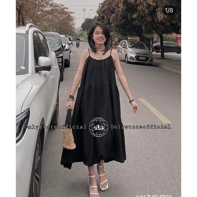 Váy maxi hai dây đen TC12