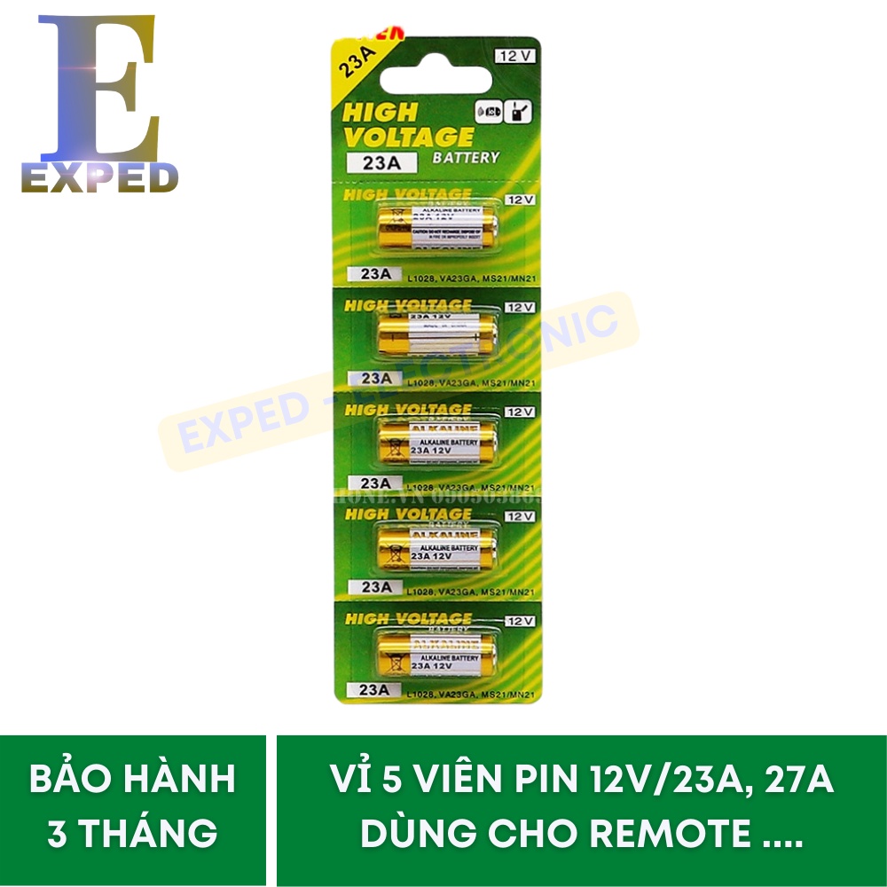 Vỉ 5 viên pin 12V 23A / 27A hãng GP pin điều khiển cửa cuốn, Remote -