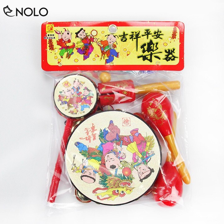 Đồ Chơi Trung Thu - Bộ Nhạc Cụ Cho Bé Bao Gồm Trống Lắc Tay Trống Vỗ Bộ Lục Lạc - Chất Liệu An Toàn - Loki Kids