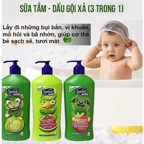 Sữa Tắm Mẹ Bé, Dầu Gội Xả SUAVE KIDS Đại Cho Em Bé 3 in 1, Nhập Khẩu Từ USA - Chai 1.18L ( Giá Tốt )