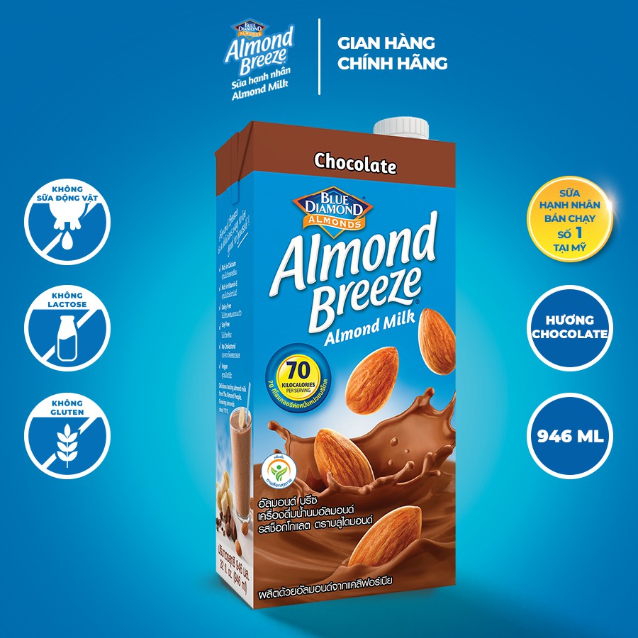 Nhập almo5 giảm 5% đơn 199k sữa hạt hạnh nhân almond breeze chocolate 946ml - ảnh sản phẩm 1