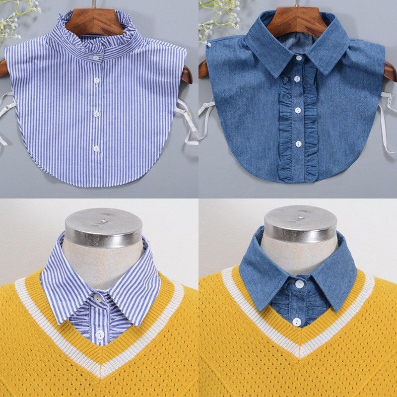 Yoioi Cổ Áo Giả Denim Nhún Bèo Dễ Thương Có Thể Tháo Rời Tối Giản Cho Búp Bê