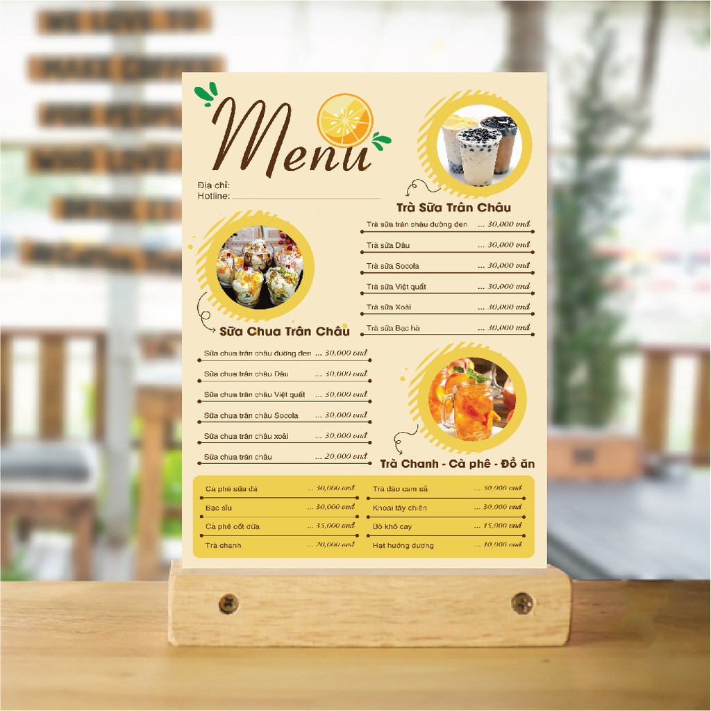 In Ấn - Thiết Kế Menu quán Trà Sữa - Trà Chanh(1 mặt A4)