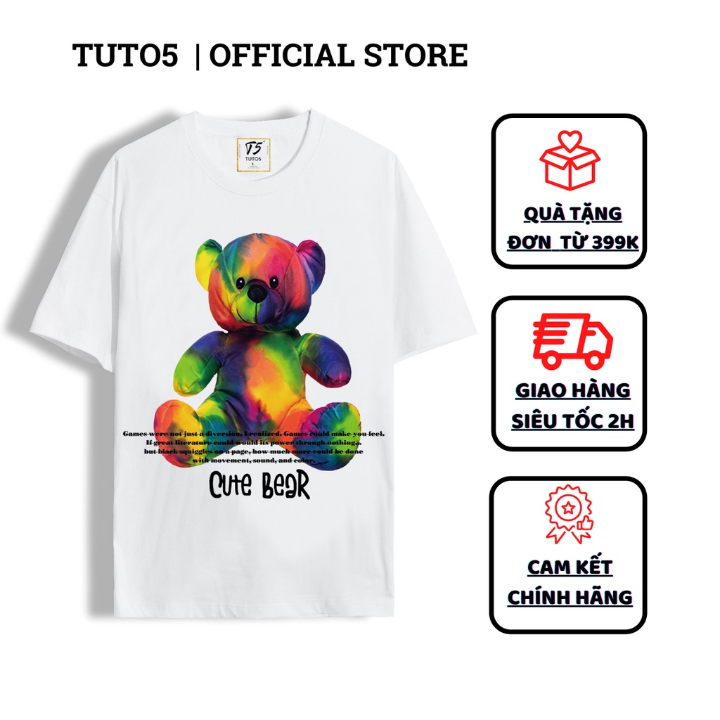 Áo thun unisex tay lỡ TUTO5 Regular fit, áo phông unisex ngắn tay in hình Premium gấu dễ thương, cotton 2 chiều ATIB01