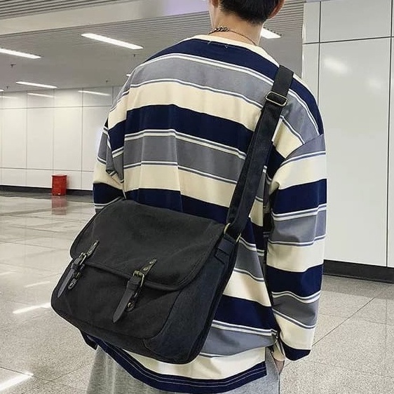 Túi đeo chéo đi học chất vải bố siêu dày dặn kiểu dáng basic dễ phối đồ