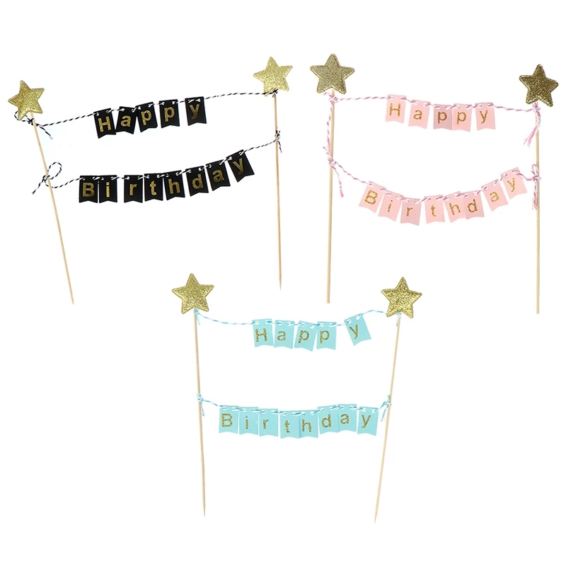 Phụ Kiện Trang Trí Bánh Kem Hình Banner Chữ Happy Birthday Dễ Thương