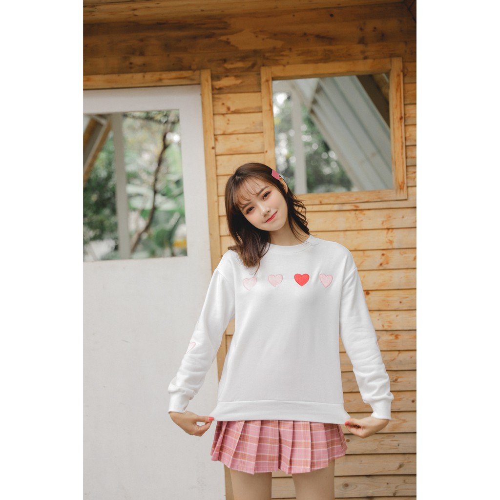 Áo Sweater Thêu Họa Tiết Trái Tim Xinh Xắn Thời Trang Mùa Thu